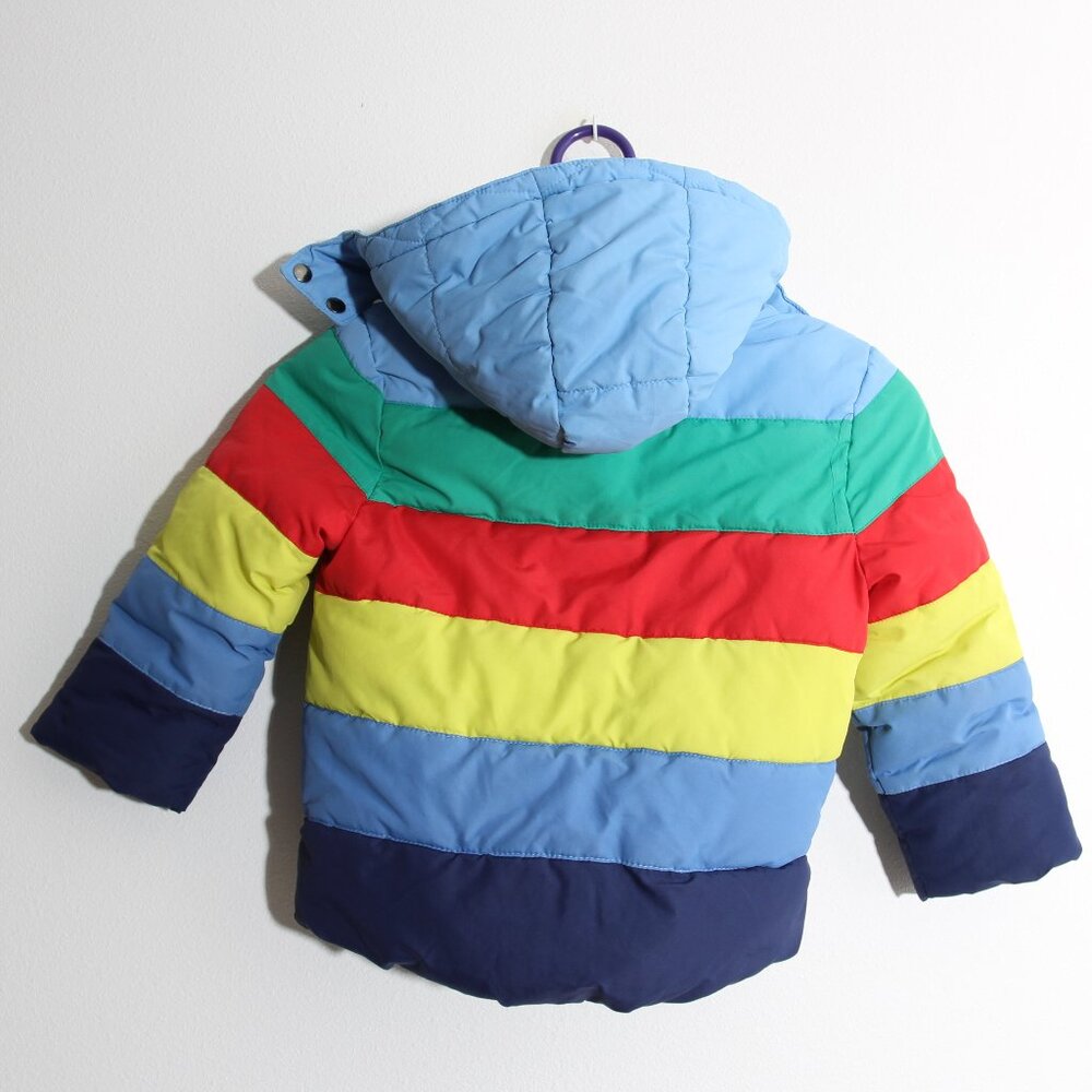 Mini Boden Kids' Stripe Waterproof Puffer Jacket Multi Rainbow Full Zip 2-3Y - Picture 10 of 15